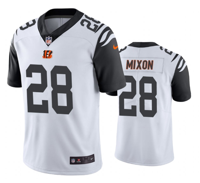 Men's Cincinnati Bengals #28 Joe Mixon White White Color Rush Stitched Jersey Men's Cincinnati Bengals #28 Joe Mixon White White Color Rush Stitched Jersey
